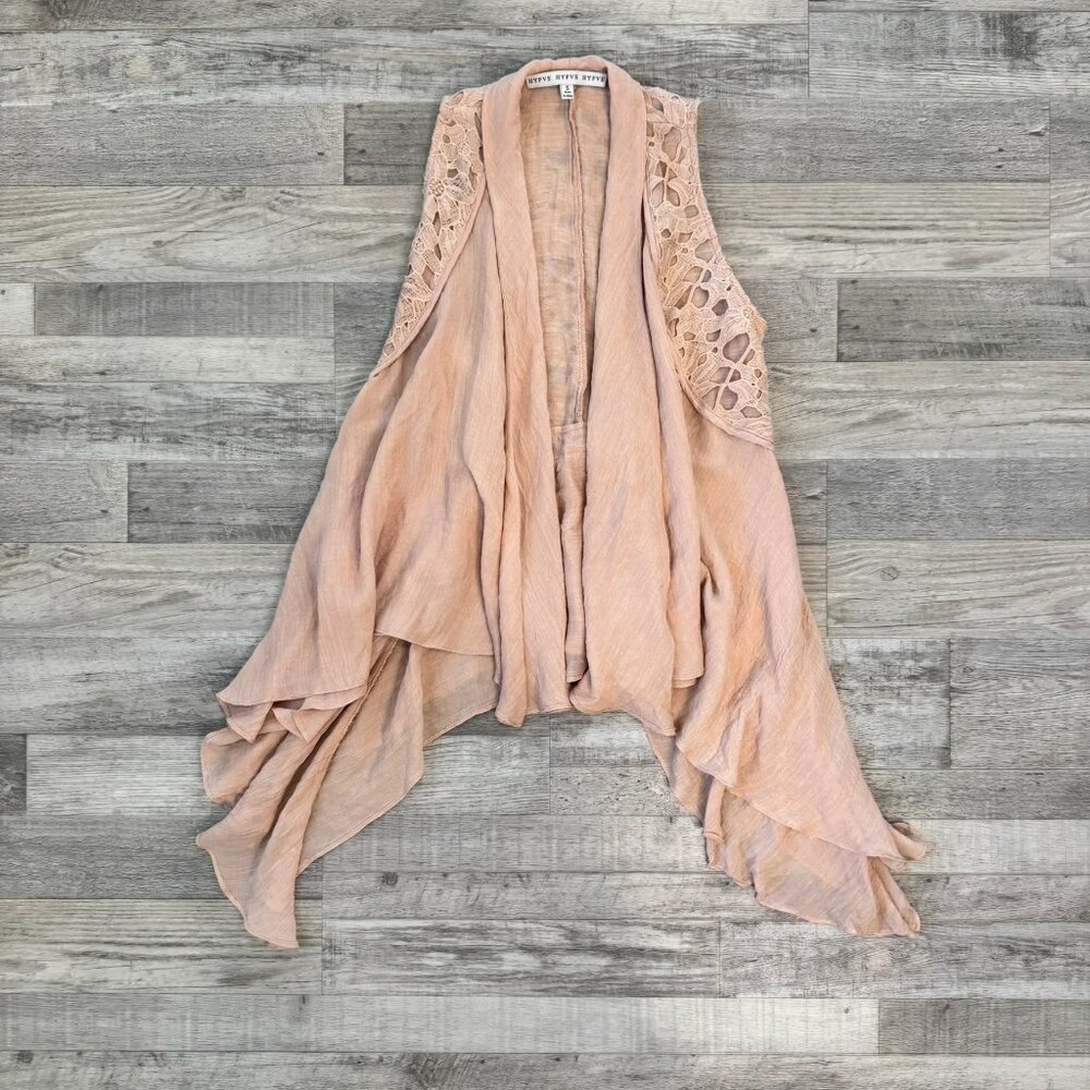 Hyfve Blush Pink Floral Lace Drape Open Front Cardigan Kimono Size Small A5